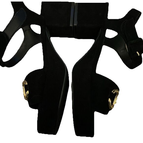 Jeffrey Campbell Black Suede Gold Timeless 2 Platform Sandal Shoe Women Size 7 - Picture 6 of 6